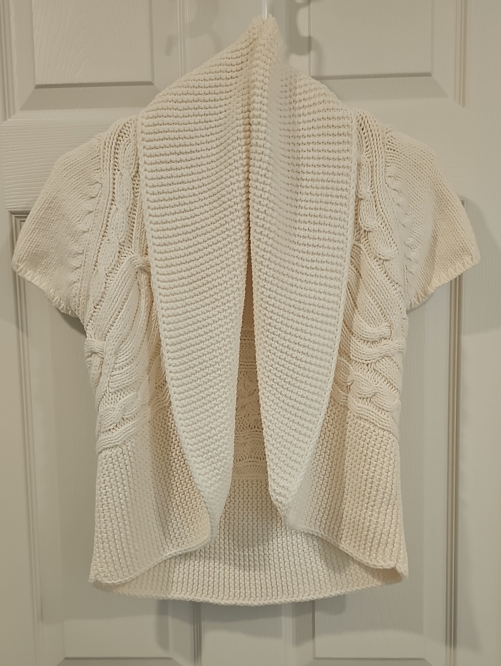 Express Cream Knit S/S Drape Collar Sweater